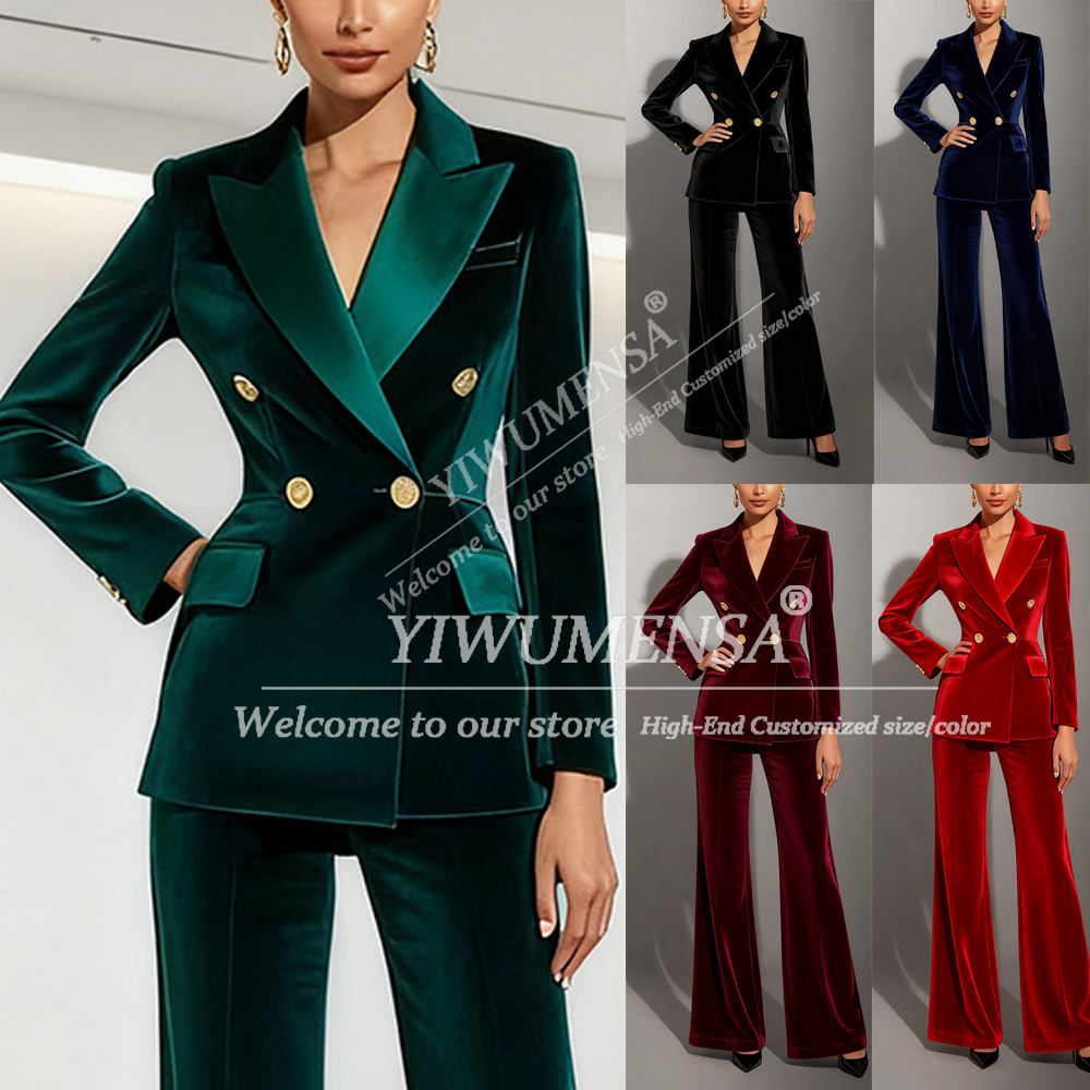 Blazer Set Women Formal - Classic Green Velvet Women Suits For