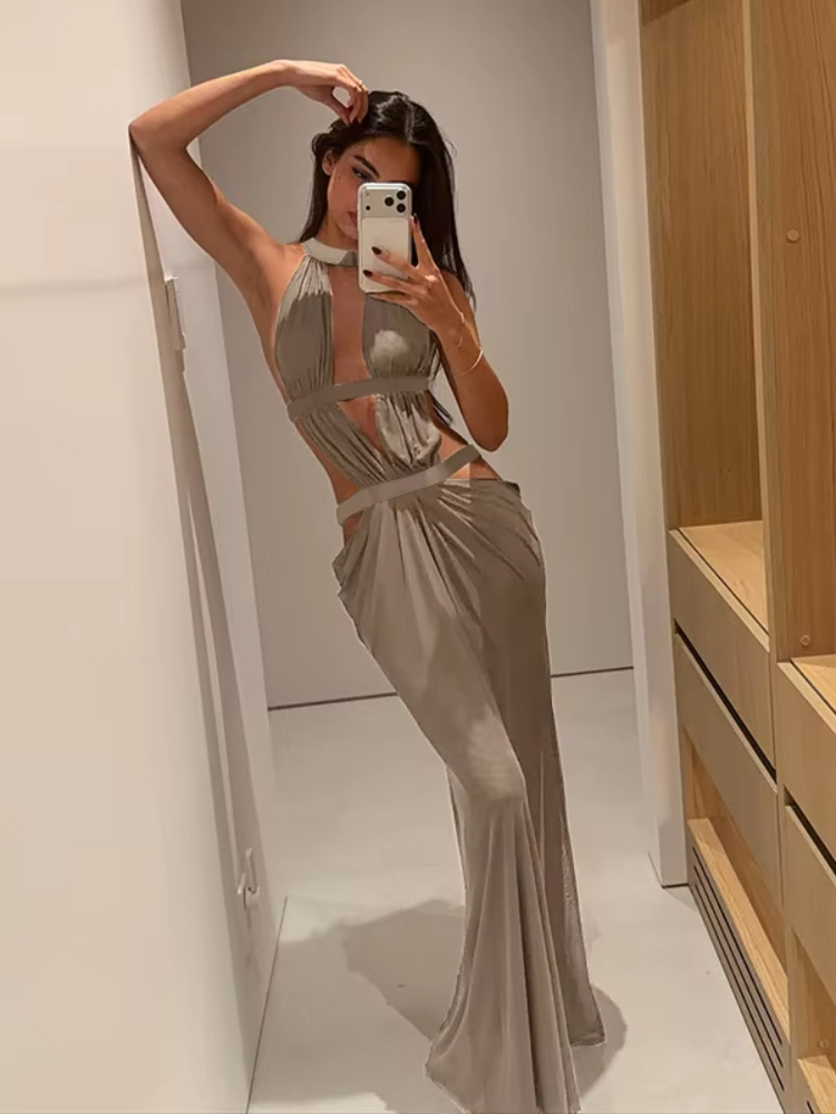 Women Halter Neck Cutout Maxi  - đánh giá và giá Formal Wear Gowns For Women