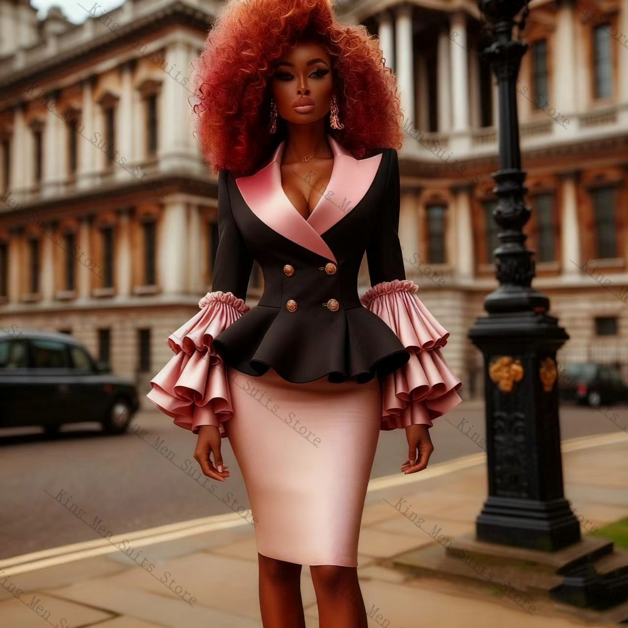 Black Pink Women Suit Set 2 Pc - đánh giá và giá Women Formal Wear With Black Blazer