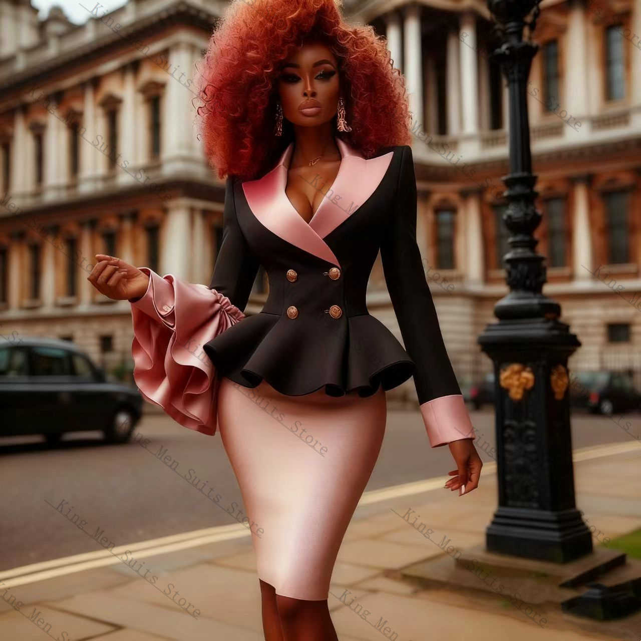Black Pink Women Suit Set 2 Pc - đánh giá và giá Women Formal Wear With Black Blazer