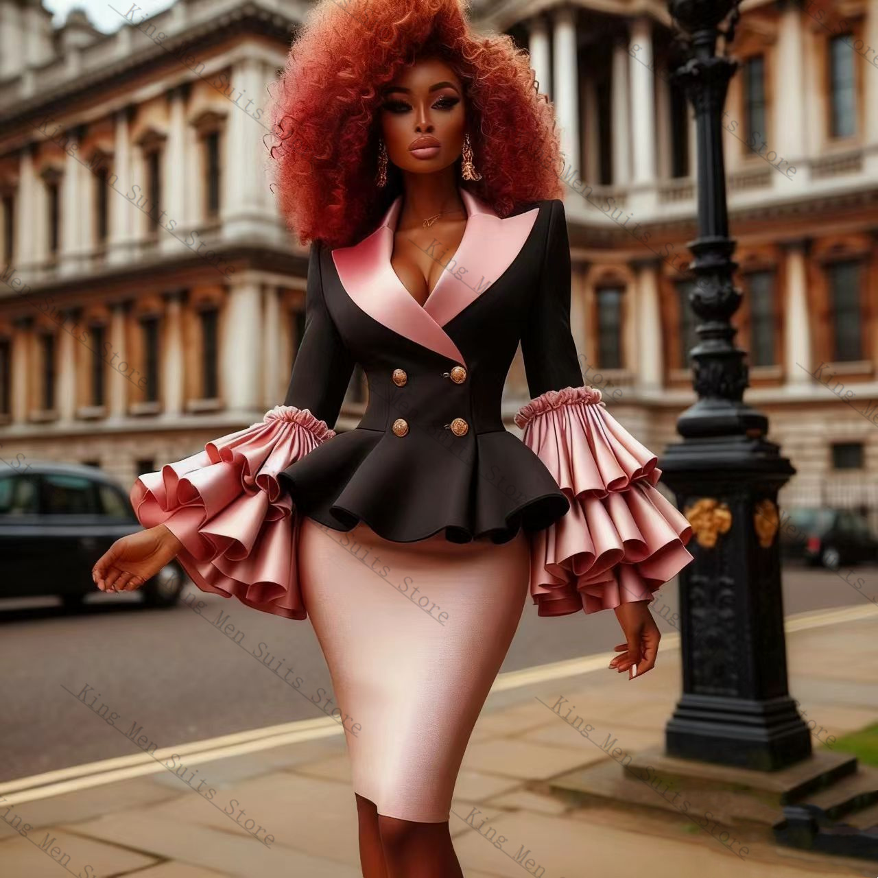 Black Pink Women Suit Set 2 Pc - đánh giá và giá Women Formal Wear With Black Blazer