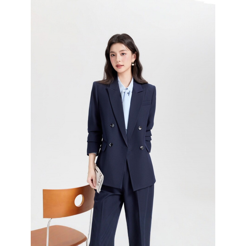Navy blue double-breasted wome - đánh giá và giá Women Formal Wear For Interview